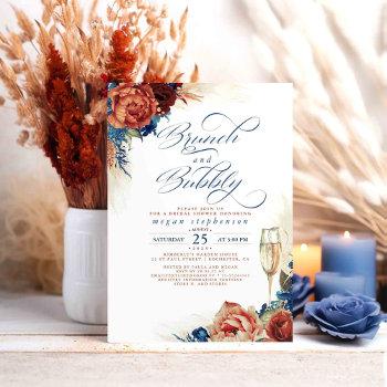 brunch and bubbly bridal shower terracotta navy invitation