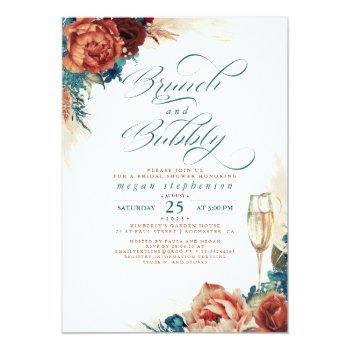 Brunch And Bubbly Bridal Shower Terracotta Teal Invitation Front View