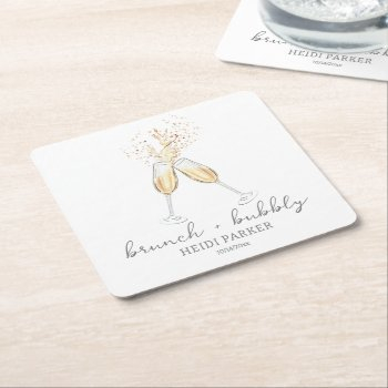 brunch and bubbly champagne toast bridal shower square paper coaster