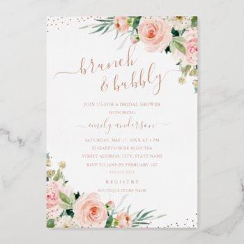 brunch and bubbly floral rose gold bridal shower foil invitation