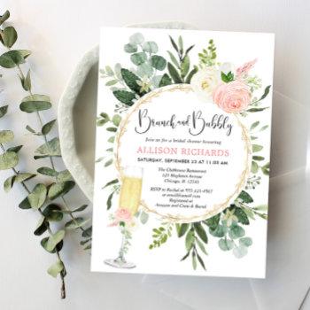 brunch and bubbly pink gold greenery bridal shower invitation