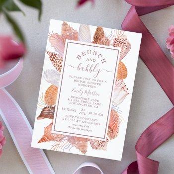 brunch & bubbly beach seashells bridal shower invitation