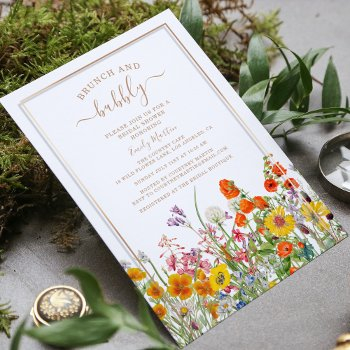 brunch & bubbly boho wild flowers bridal shower invitation
