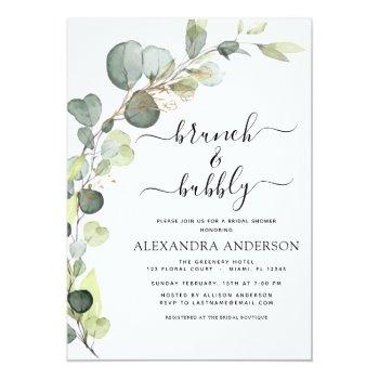 Brunch & Bubbly Bridal Shower Greenery Eucalyptus Invitation Front View