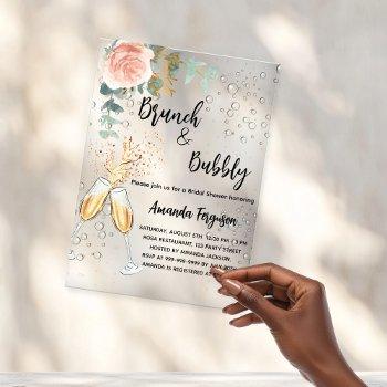 brunch bubbly bridal shower rose gold floral acrylic invitations