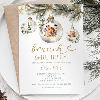 brunch & bubbly christmas baubles bridal shower invitation