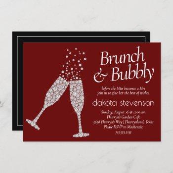 brunch bubbly | dark red black white bridal shower invitation