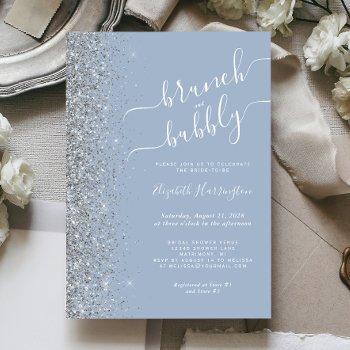 brunch & bubbly dusty blue silver bridal shower invitation