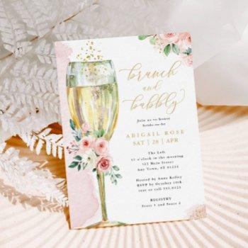 brunch & bubbly pink gold floral bridal shower invitation