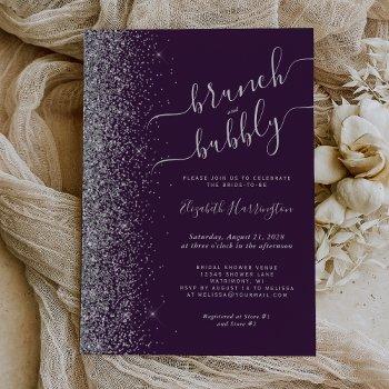 brunch & bubbly purple silver bridal shower invitation
