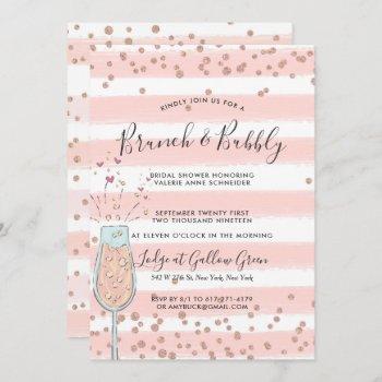 brunch & bubbly rose gold champagne bridal shower invitation