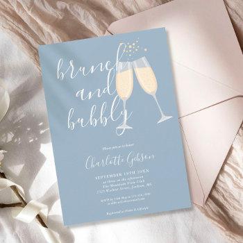 brunch bubbly script bridal shower dusty blue invitation