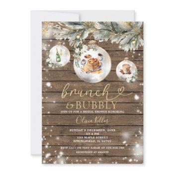 brunch bubbly wood christmas baubles bridal shower invitation