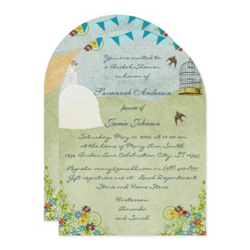 brunette bride garden bridal shower invitations