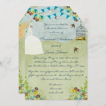 brunette bride garden bridal shower invitations
