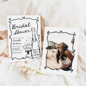 bubbly bridal shower hand drawn photo invitation