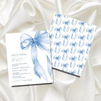 budget blue bow she's tying the knot bridal shower flyer