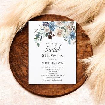 budget boho blue neutral flower bridal shower invitation postcard