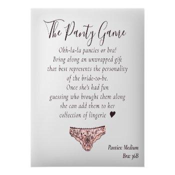 Budget Bridal Shower Panty Game Card Front View