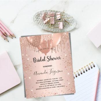 budget bridal shower rose gold glitter invitation