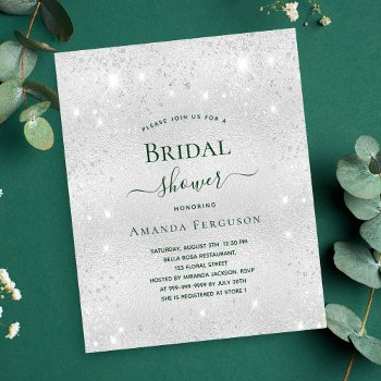 budget bridal shower silver glitter invitation