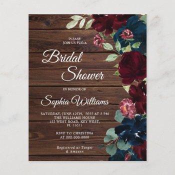 budget burgundy & navy bridal shower invitation