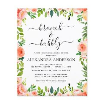 budget coral peach brunch & bubbly bridal shower flyer
