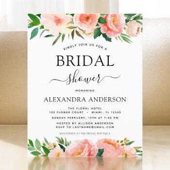 budget coral peach floral bridal shower invitation