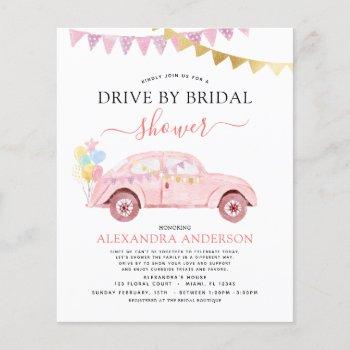 budget drive by bridal shower blush pink gold foil flyer