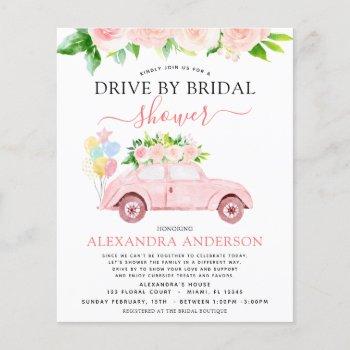 budget drive by bridal shower floral blush pink flyer