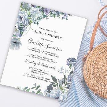 budget dusty blue floral bridal shower invitation