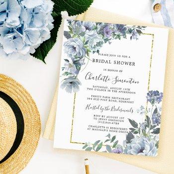 budget dusty blue floral bridal shower invitation