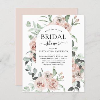 budget dusty pink floral bridal shower invitation