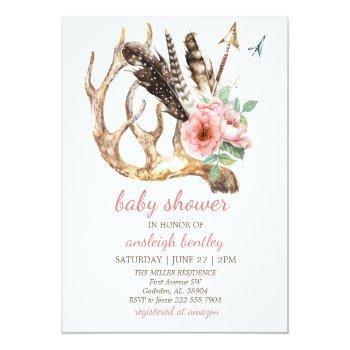 Budget Floral And Antler Baby Shower Invitation Flyer Front View