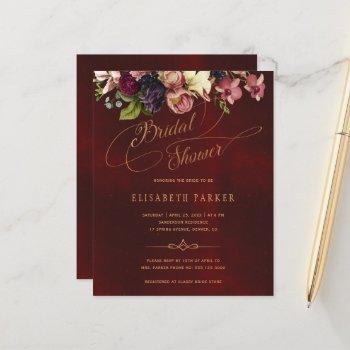 budget floral burgundy bridal shower invitation