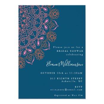 Budget Floral Mandala Teal Blue Bridal Shower Front View