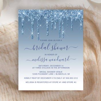 budget glitter drip blue bridal shower invitation