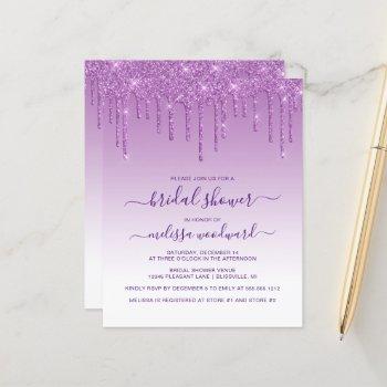 budget glitter purple bridal shower invitation