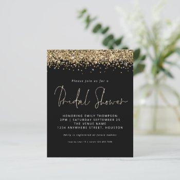 budget gold glitter bridal shower black invitation