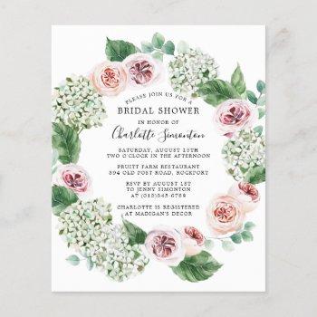 budget hydrangea rose bridal shower invitation
