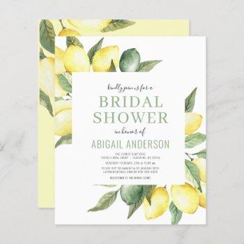 budget lemon floral bridal shower invitation