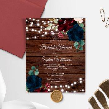 budget marsala & navy bridal shower invitation