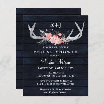 budget navy floral antler bridal shower invitation