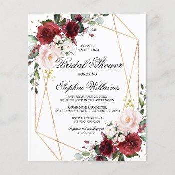 budget pink & burgundy bridal shower invitation