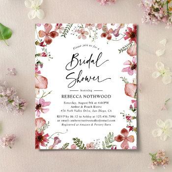 budget pink peach flora bridal shower invitation