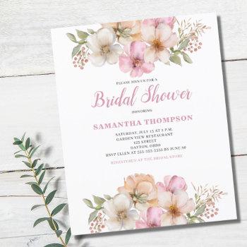 budget pink peach floral bridal shower invitation