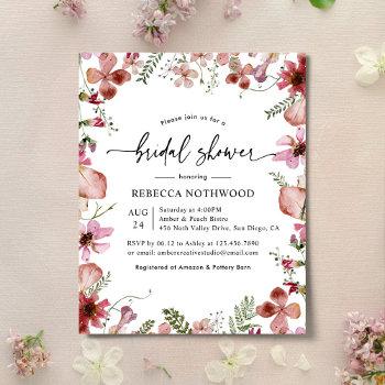 budget pink peach florals bridal shower invitation