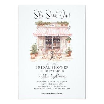 Budget She Said Oui Paris Theme Cafe Bridal Shower Note Card Front View