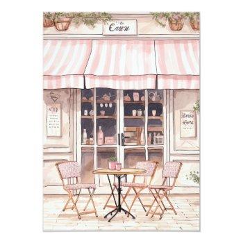 Budget She Said Oui Paris Theme Cafe Bridal Shower Note Card Front View