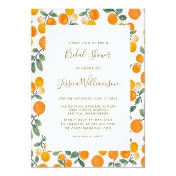 Budget Watercolor Oranges Bridal Shower Invite Front View